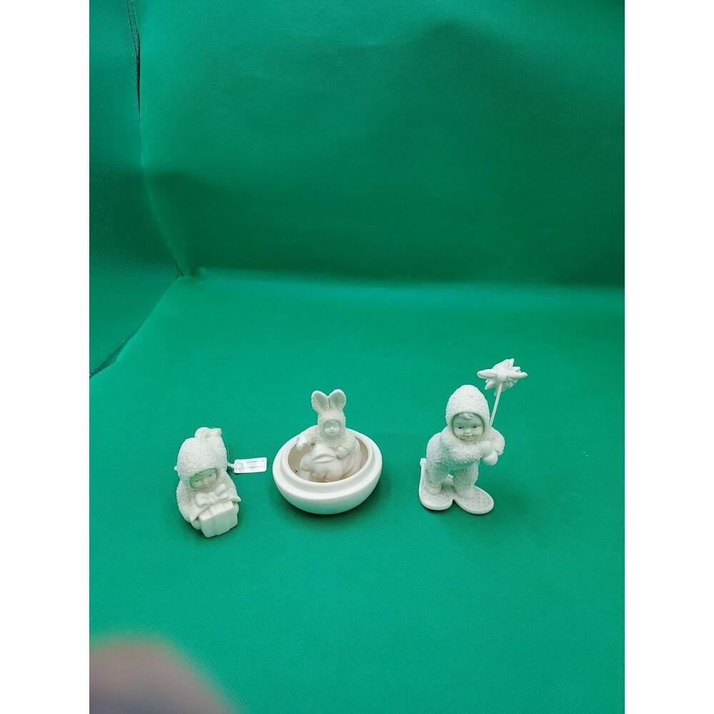 Set of 3 snow babies figurines ornaments No Place Like Home Bunny Egg Dept 56